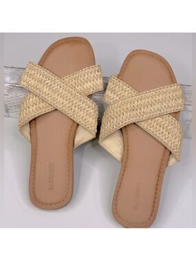 OLD NAVY Women's Criss Cross Woven Raffia Slide Sandals Beige/Tan-8